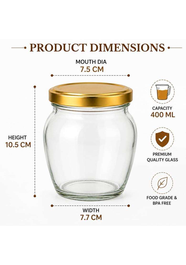 Pure Source India Glass Matka Clay Water Pot Jar with Gold Metal Lid | 400 ml | 13.5 fl oz | 6-Piece Set - Indya
