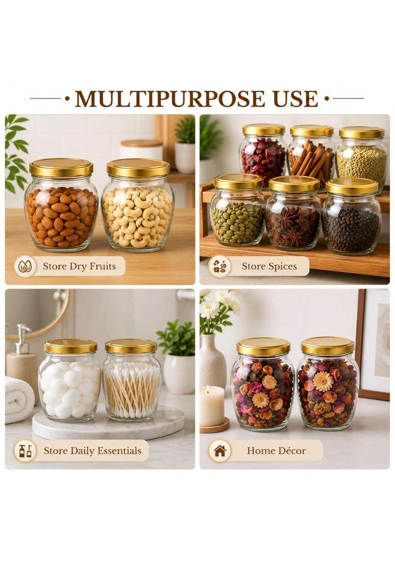 Pure Source India Glass Matka Clay Water Pot Jar with Gold Metal Lid | 400 ml | 13.5 fl oz | 6-Piece Set - Indya
