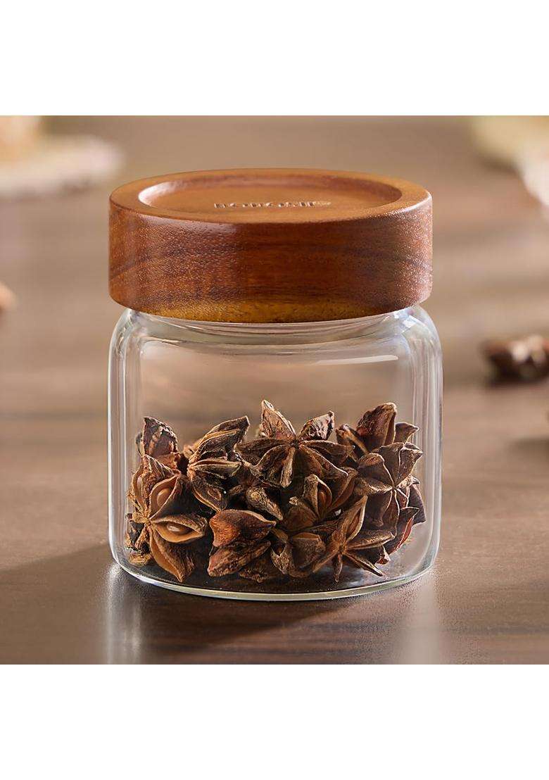 Borosil Glass Jar with Acacia Wood Lid | 300 ml | 10.1 fl oz - Indya