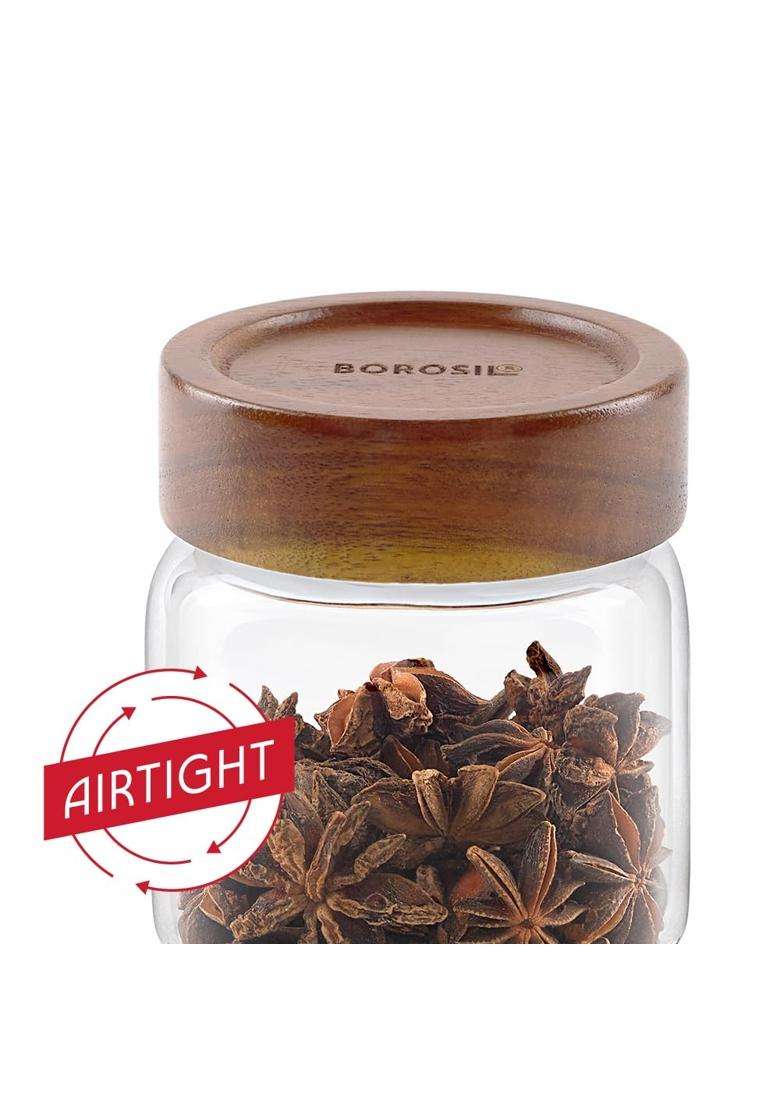 Borosil Glass Jar with Acacia Wood Lid | 300 ml | 10.1 fl oz - Indya