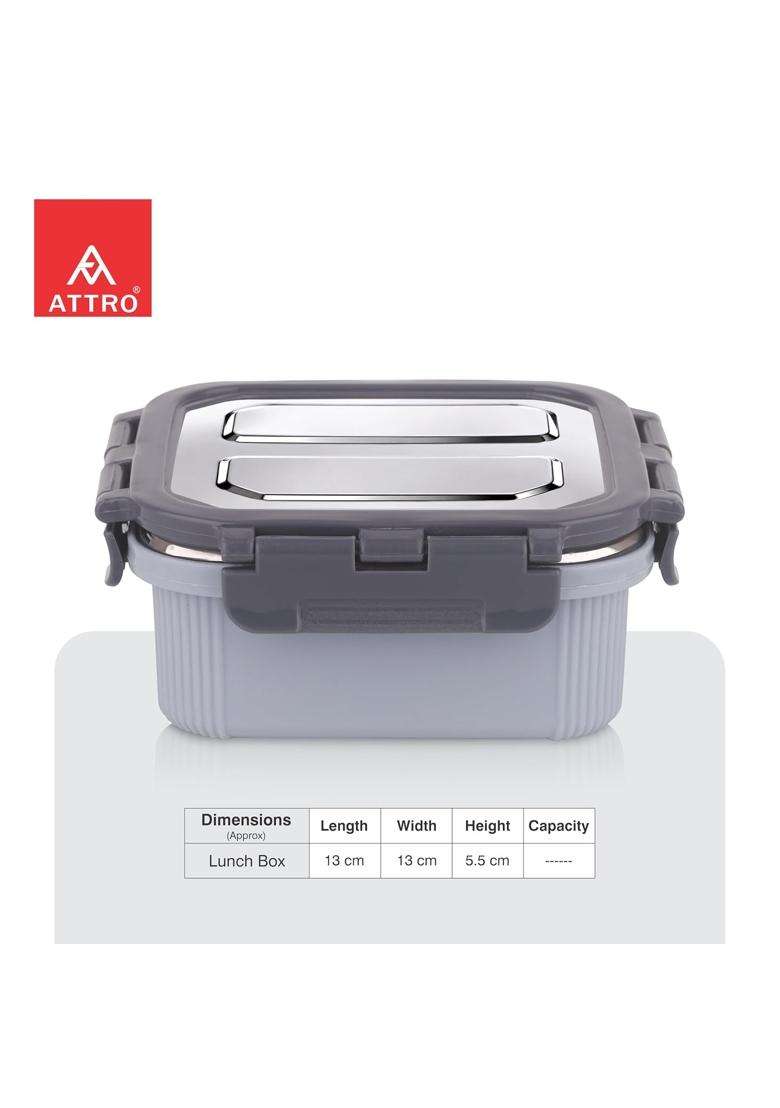 ATTRO Micro Square Stainless Steel Food Container | 400 ml | 13.5 fl oz - Indya