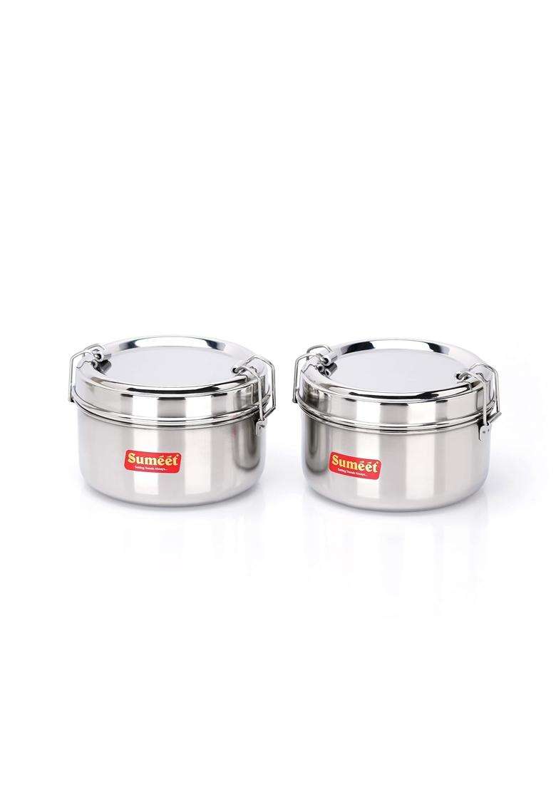 Sumeet Stainless Steel Meal Pack Lunch Box Tiffin for Kids School with Steel Separator | 300 ml | 10.1 fl oz | 11.5 cm | 4.5 Inch | Pack of 2 - Indya
