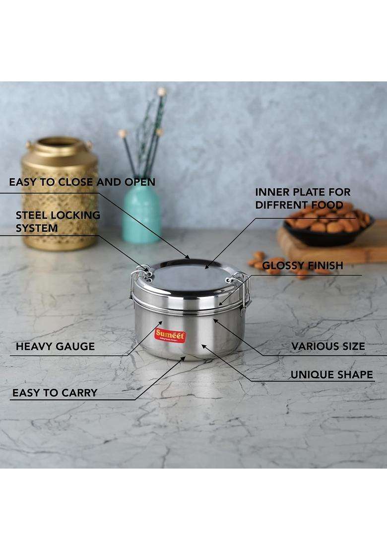 Sumeet Stainless Steel Meal Pack Lunch Box Tiffin for Kids School with Steel Separator | 300 ml | 10.1 fl oz | 11.5 cm | 4.5 Inch | Pack of 2 - Indya