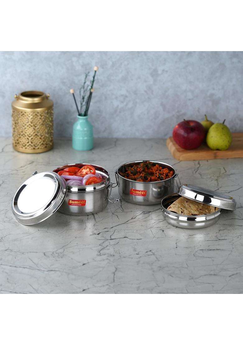 Sumeet Stainless Steel Meal Pack Lunch Box Tiffin for Kids School with Steel Separator | 300 ml | 10.1 fl oz | 11.5 cm | 4.5 Inch | Pack of 2 - Indya