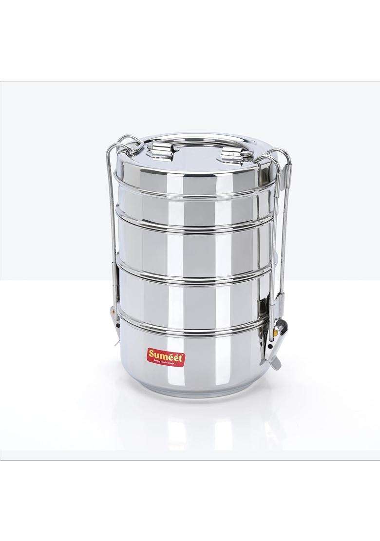 Sumeet Stainless Steel 4 Compartment Lunch Box | 2000 ml | 67.6 fl oz | 11.5 cm | 4.5 Inch - Indya