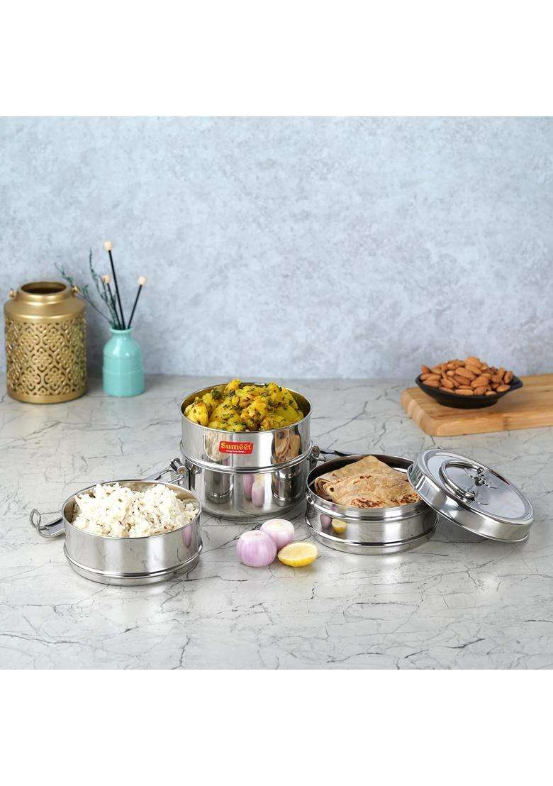 Sumeet Stainless Steel 4 Compartment Lunch Box | 2000 ml | 67.6 fl oz | 11.5 cm | 4.5 Inch - Indya