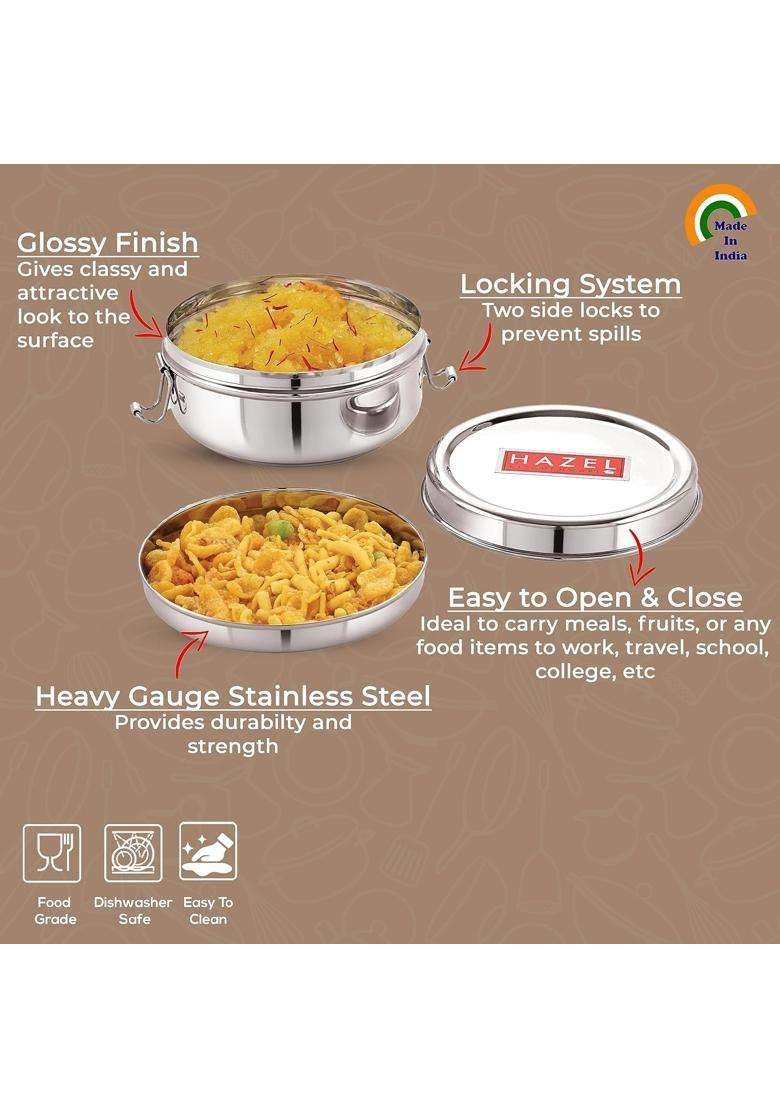 HAZEL Stainless Steel Tiffin Box with Inner Plate | 350 ml | 11.8 fl oz | With Lid - Indya