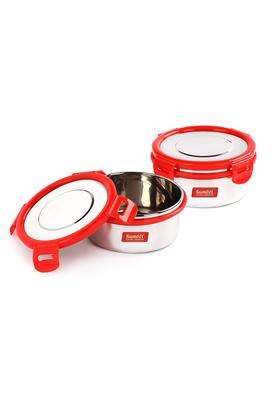 Sumeet Airtight and Leak Proof Steelexo S.S. Container Lunch Box with Stainless Steel | 300 ml | 10.1 fl oz | 2-Piece Set | With Lid