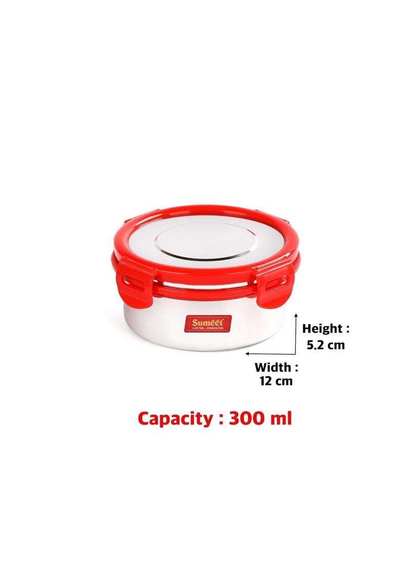 Sumeet Airtight and Leak Proof Steelexo S.S. Container Lunch Box with Stainless Steel | 300 ml | 10.1 fl oz | 2-Piece Set | With Lid - Indya