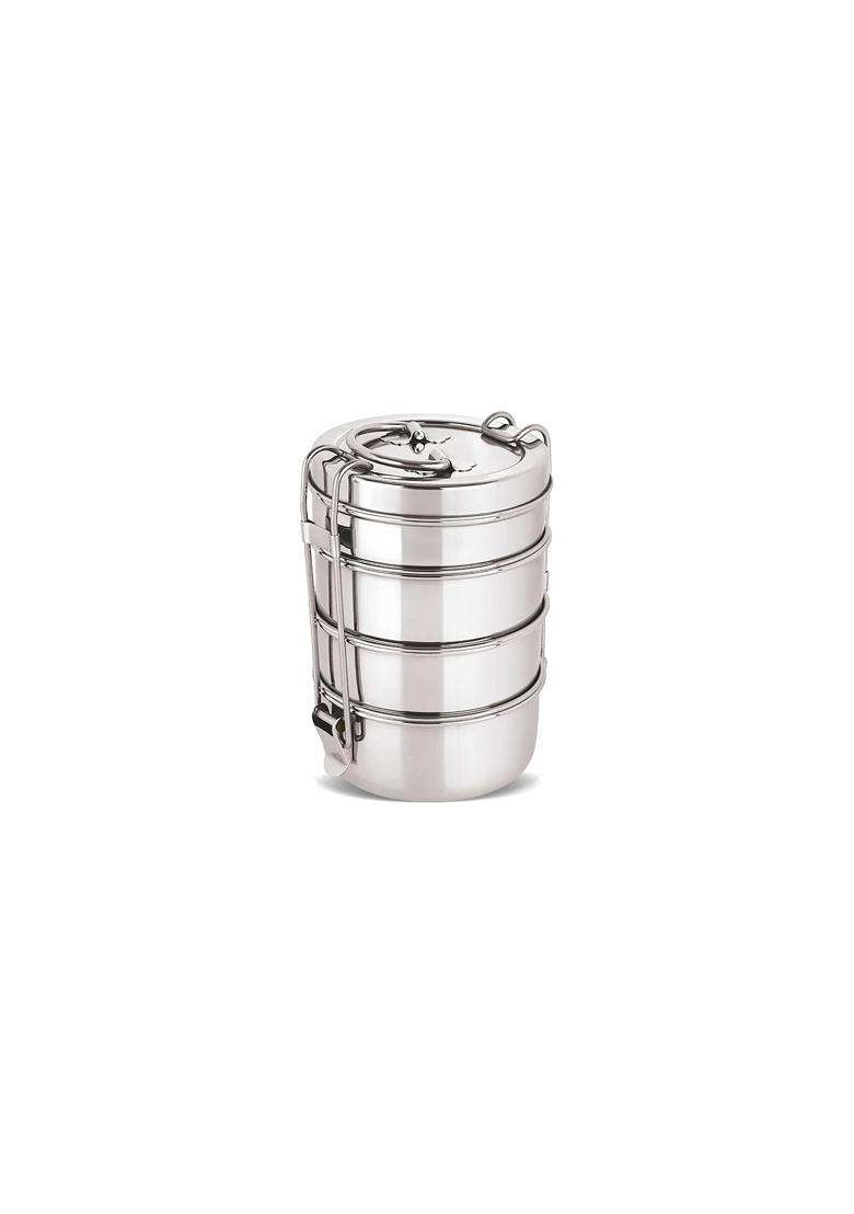 neelam Stainless Steel 26 Gauge Four Compartment Tiffin Lunch Box Box with Lid | 1500 ml | 50.7 fl oz - Indya