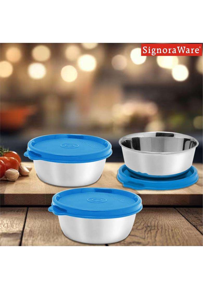SIGNORA WARE SignoraWare Stainless Steel Serving Bowl | 200 ml | 6.8 fl oz | 3-Piece Set | Dishwasher Safe | Leak Proof - Indya
