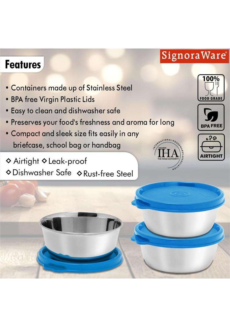 SIGNORA WARE SignoraWare Stainless Steel Serving Bowl | 200 ml | 6.8 fl oz | 3-Piece Set | Dishwasher Safe | Leak Proof - Indya