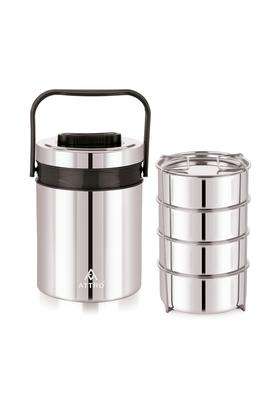 ATTRO Steel on 4 Insulated Tiffin Lunch Box Box 4 Stainless Steel Containers Easy Carry Handle | 1200 ml | 40.6 fl oz | BPA Free | Leak Proof