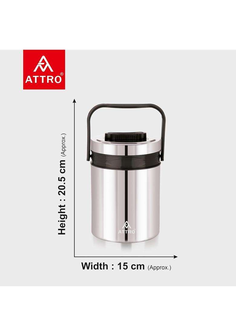 ATTRO Steel on 4 Insulated Tiffin Lunch Box Box 4 Stainless Steel Containers Easy Carry Handle | 1200 ml | 40.6 fl oz | BPA Free | Leak Proof - Indya