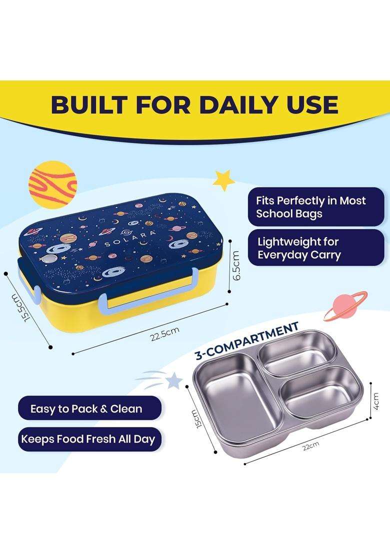 SOLARA Premium Stainless Steel Lunch Box for Kids | BPA Free | Leak Proof | Food Safe - Indya