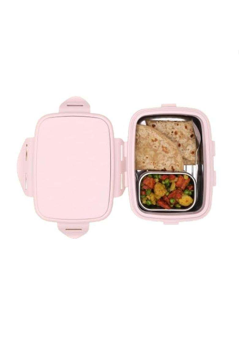 JAYPEE Inner Stainless Steel Insulated Lunch Box Wavesteel Jr. Pink | 500 ml | 16.9 fl oz | BPA Free | Food Safe - Indya