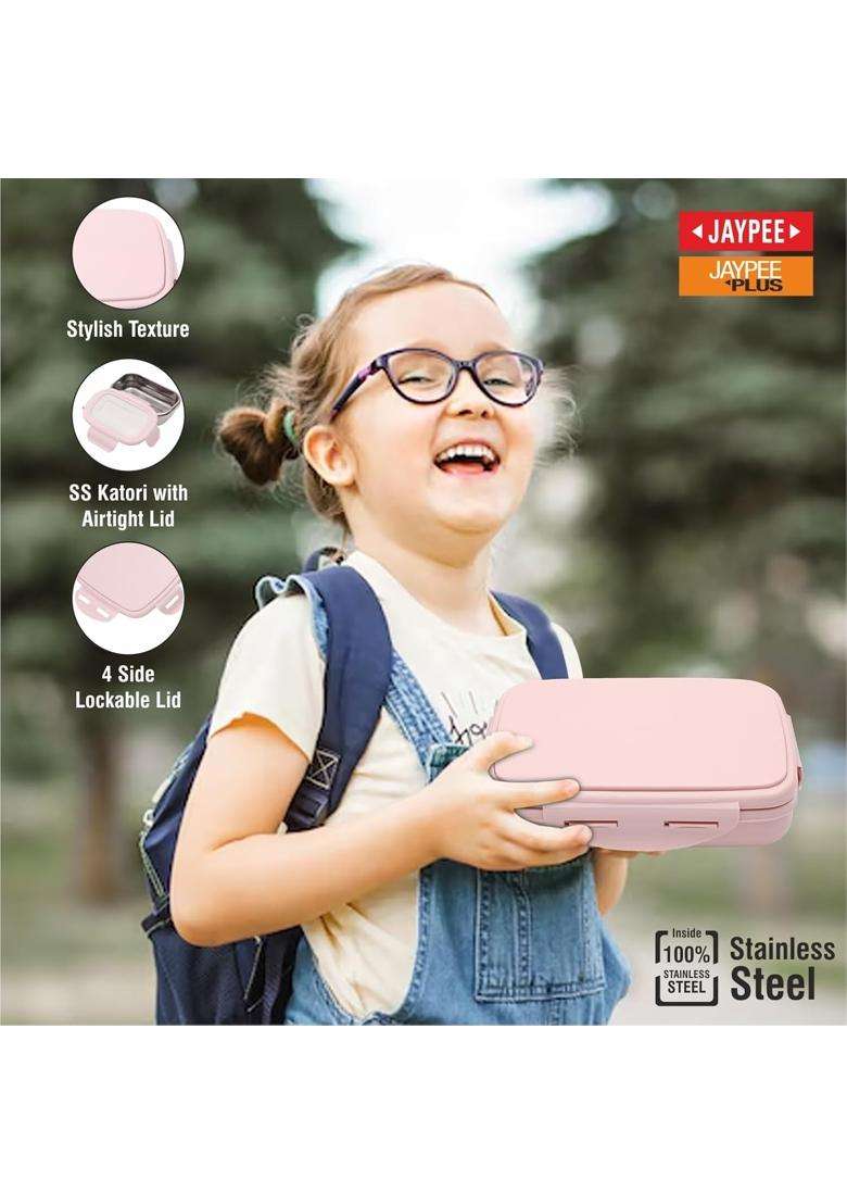 JAYPEE Inner Stainless Steel Insulated Lunch Box Wavesteel Jr. Pink | 500 ml | 16.9 fl oz | BPA Free | Food Safe - Indya