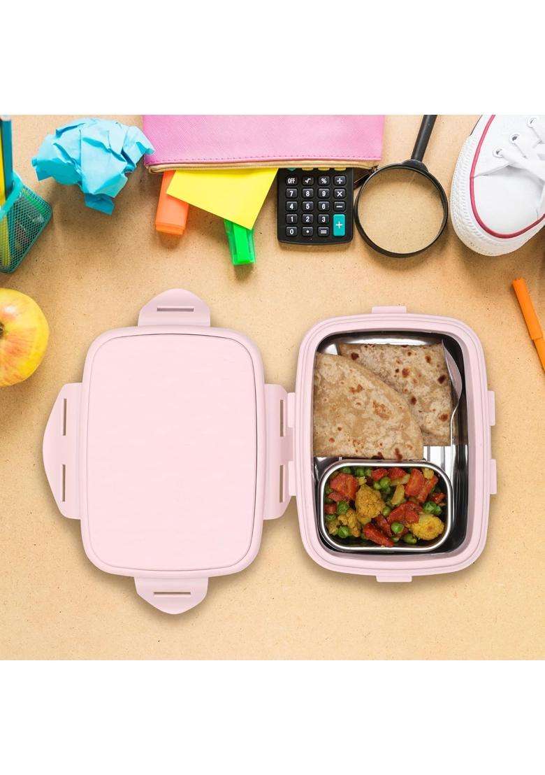 JAYPEE Inner Stainless Steel Insulated Lunch Box Wavesteel Jr. Pink | 500 ml | 16.9 fl oz | BPA Free | Food Safe - Indya
