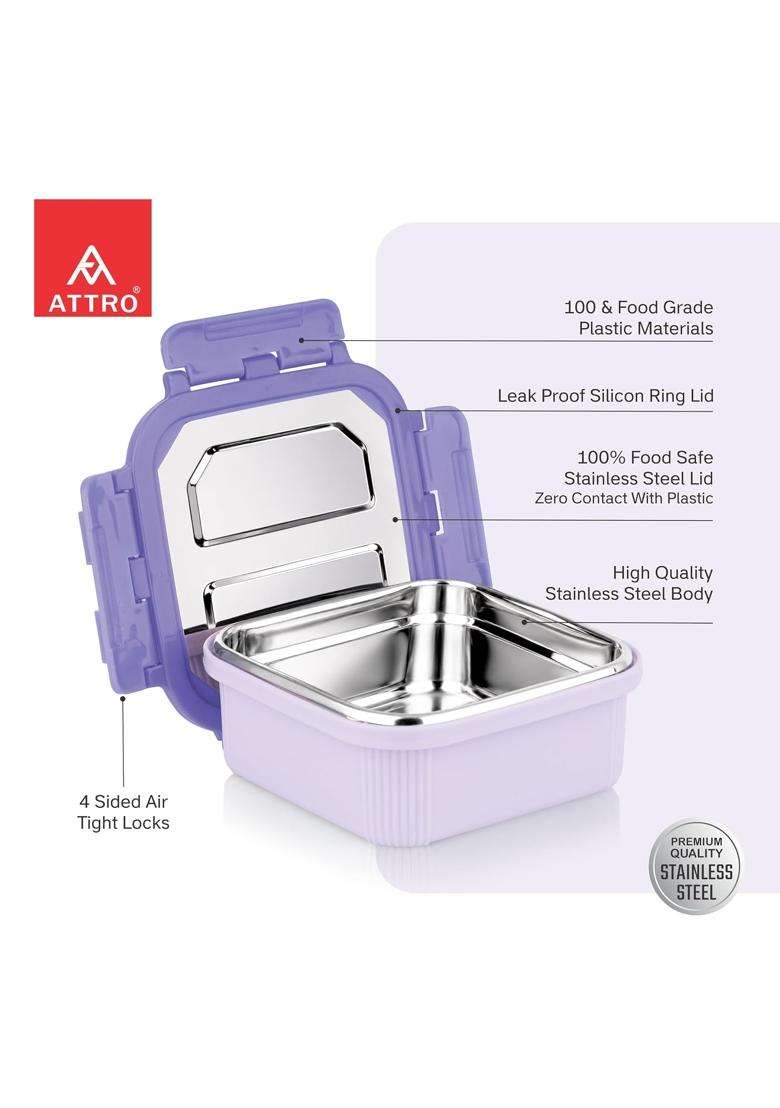 ATTRO Micro Square Stainless Steel Food Container | 400 ml | 13.5 fl oz - Indya