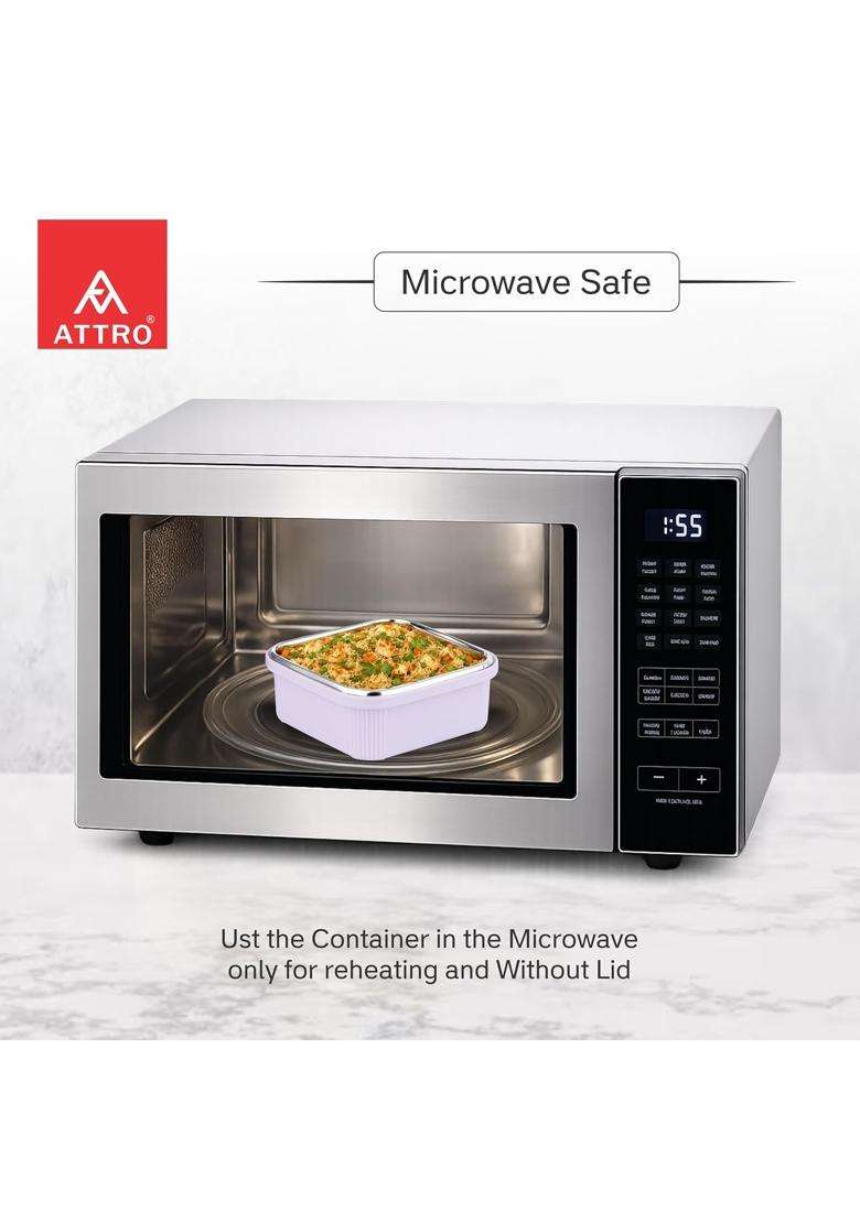 ATTRO Micro Square Stainless Steel Food Container | 400 ml | 13.5 fl oz - Indya