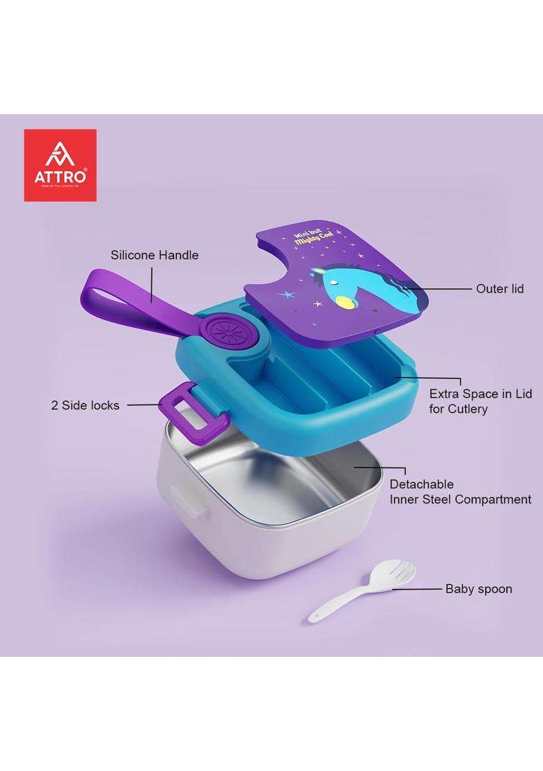 ATTRO KidsMate Horse Lunch Box Stainless Steel Comes with 1 Detachable Tray | 500 ml | 16.9 fl oz | Leak Proof - Indya