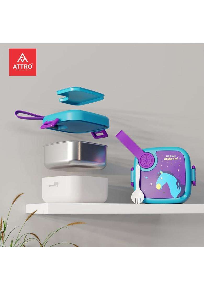 ATTRO KidsMate Horse Lunch Box Stainless Steel Comes with 1 Detachable Tray | 500 ml | 16.9 fl oz | Leak Proof - Indya