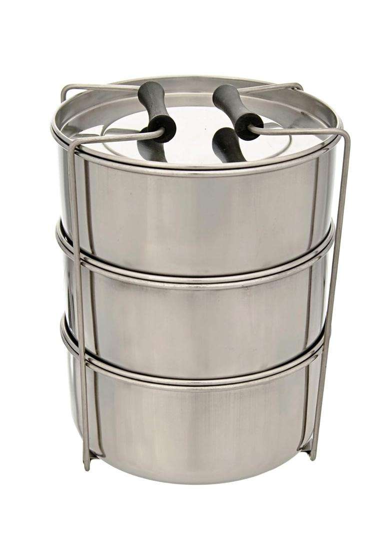 CELLO Electro 3 Tier Compartment Stainless Steel Electric Lunch Box for Office Use | Leak Proof - Indya