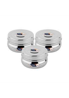 Prabha Lunch Box for Office Use Steel | 350 ml | 11.8 fl oz | 3-Piece Set | With Lid
