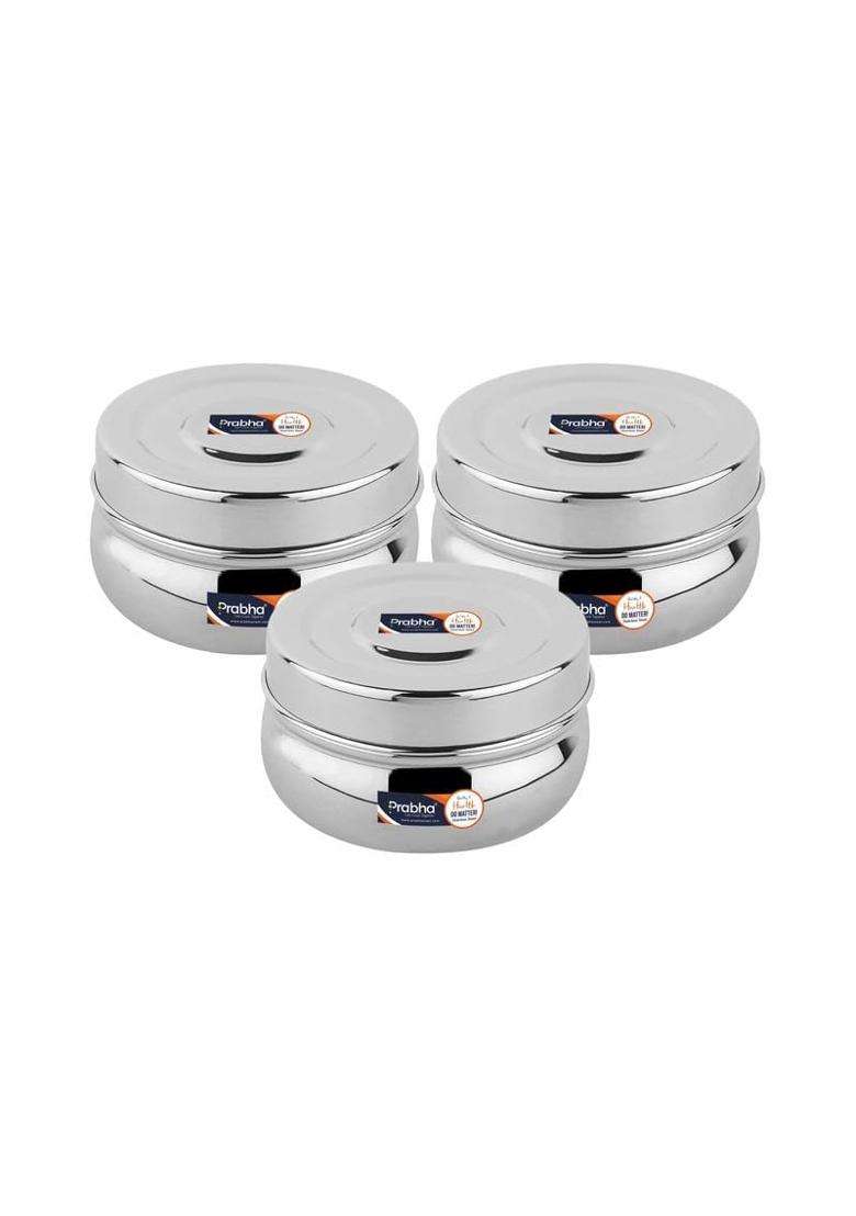 Prabha Lunch Box for Office Use Steel | 350 ml | 11.8 fl oz | 3-Piece Set | With Lid - Indya