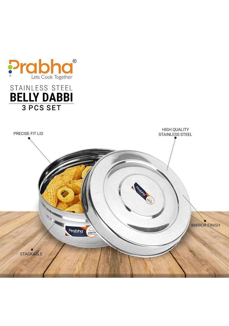 Prabha Lunch Box for Office Use Steel | 350 ml | 11.8 fl oz | 3-Piece Set | With Lid - Indya