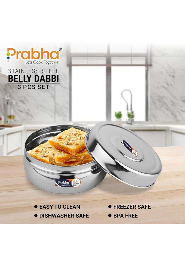 Prabha Lunch Box for Office Use Steel | 350 ml | 11.8 fl oz | 3-Piece Set | With Lid - Indya