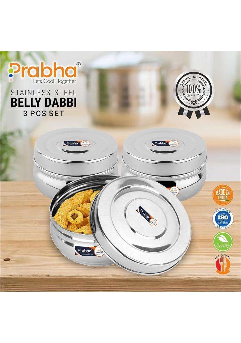 Prabha Lunch Box for Office Use Steel | 350 ml | 11.8 fl oz | 3-Piece Set | With Lid - Indya