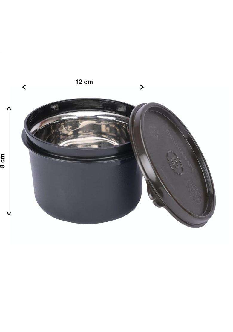 SIGNORA WARE Signoraware Monarch Stainless Steel Storage Container | 500 ml | 16.9 fl oz | Microwave Safe | Leak Proof - Indya