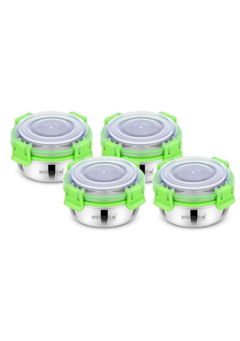 KITCHEN CLUE Stainless Steel Lunch Box Containers | 350 ml | 11.8 fl oz | Pack of 4 - Indya