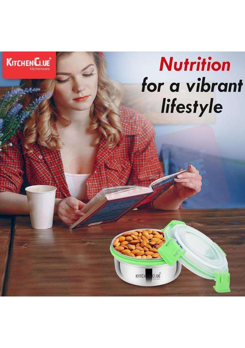 KITCHEN CLUE Stainless Steel Lunch Box Containers | 350 ml | 11.8 fl oz | Pack of 4 - Indya