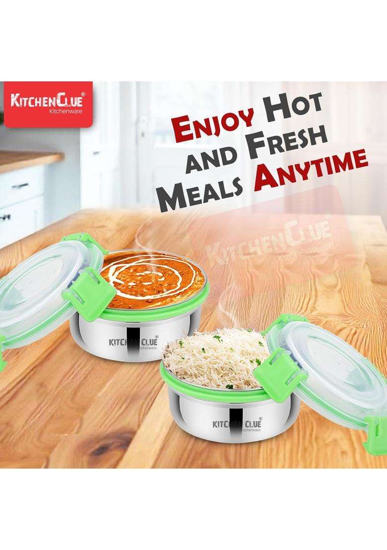 KITCHEN CLUE Stainless Steel Lunch Box Containers | 350 ml | 11.8 fl oz | Pack of 4 - Indya