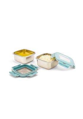 Nayasa Square Eco Lock Stainless Steel Office Lunch Box | 350 ml | 11.8 fl oz | 2-Piece Set | Leak Proof