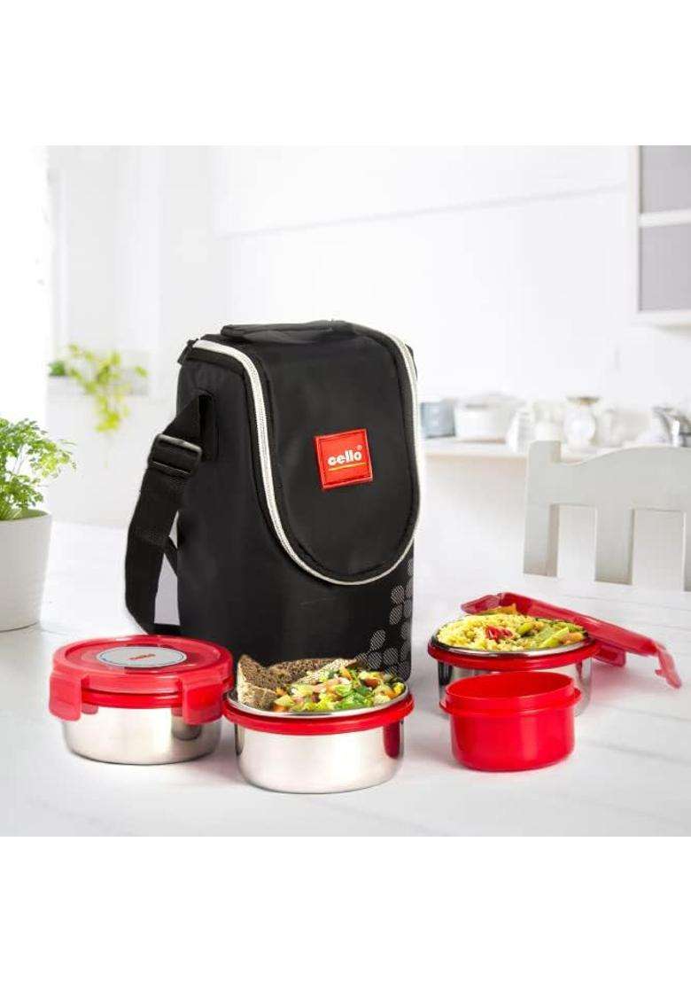 CELLO MF Click Lunch Box with Insulated Jacket | 300 ml | 10.1 fl oz | BPA Free | Leak Proof | Food Safe - Indya