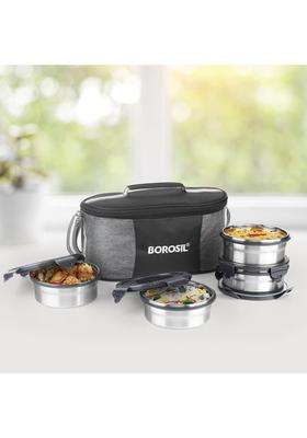 Borosil X 2 X 2 Round Stainless Steel Lunch Box with Bag | 400 ml | 13.5 fl oz