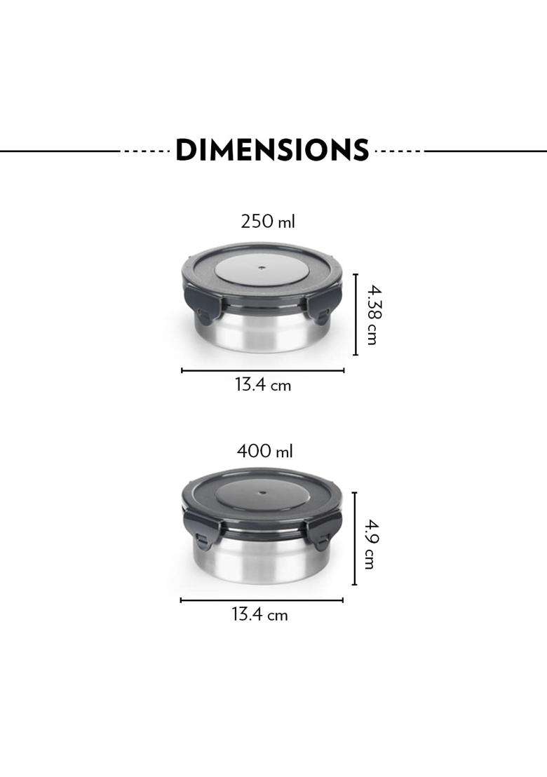 Borosil X 2 X 2 Round Stainless Steel Lunch Box with Bag | 400 ml | 13.5 fl oz - Indya