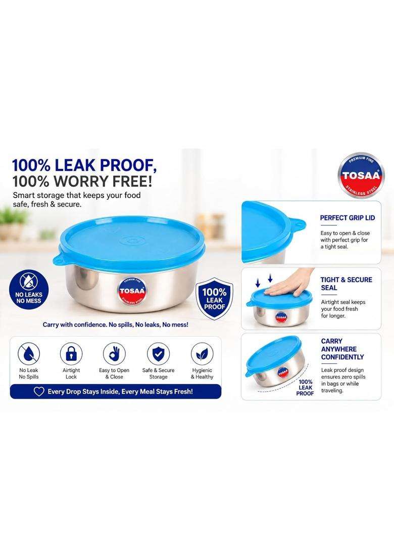 Tosaa Stainless Steel Sigma Container Medium | 400 ml | 13.5 fl oz | Leak Proof - Indya