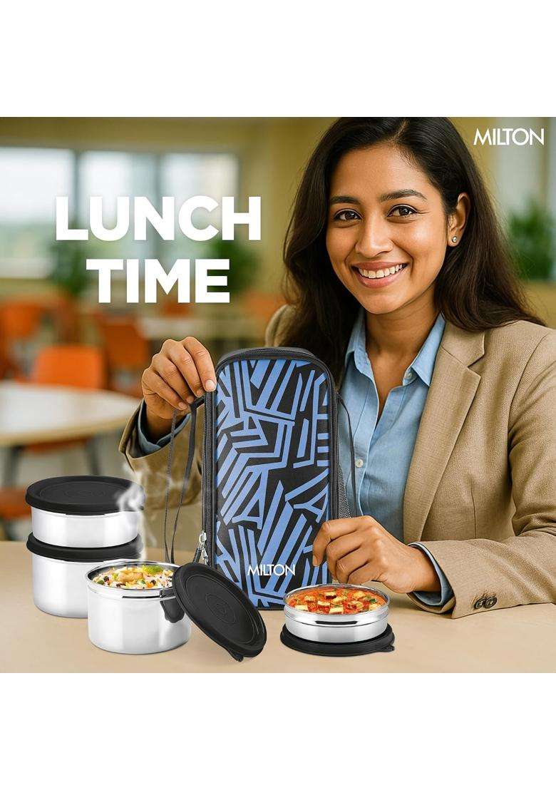 MILTON Stack Pack 4 Stainless Steel Lunch Box | 350 ml | 11.8 fl oz | Leak Proof | Food Safe - Indya