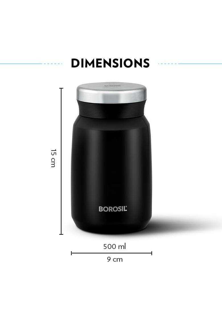 Borosil Hydra Carry Mate Stainless Steel Vacuum Insulated Soup Flask and Food Jar | 500 ml | 16.9 fl oz | Leak Proof - Indya