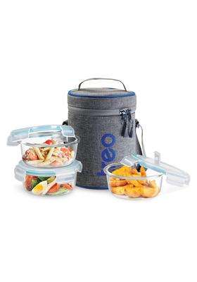 Treo By Milton All Fresh Borosilicate Glass Lunch Box | 400 ml | 13.5 fl oz | 3-Piece Set | Dishwasher Safe | Microwave Safe | Leak Proof