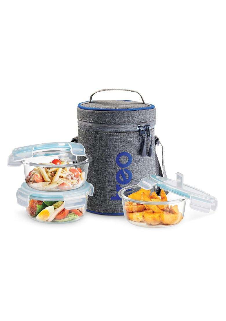 Treo By Milton All Fresh Borosilicate Glass Lunch Box | 400 ml | 13.5 fl oz | 3-Piece Set | Dishwasher Safe | Microwave Safe | Leak Proof - Indya