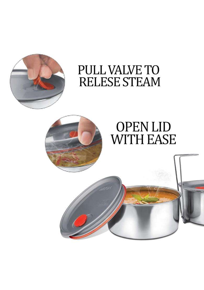 MILTON Econa Deluxe 2 Stainless Steel Containers with Steam Vent | 520 ml | 17.6 fl oz | Leak Proof | Insulated - Indya