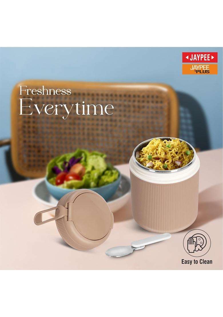 JAYPEE SoloMeal PUF Insulated Inner Stainless Steel Food Jar with Foldable Spoon | 500 ml | 16.9 fl oz - Indya
