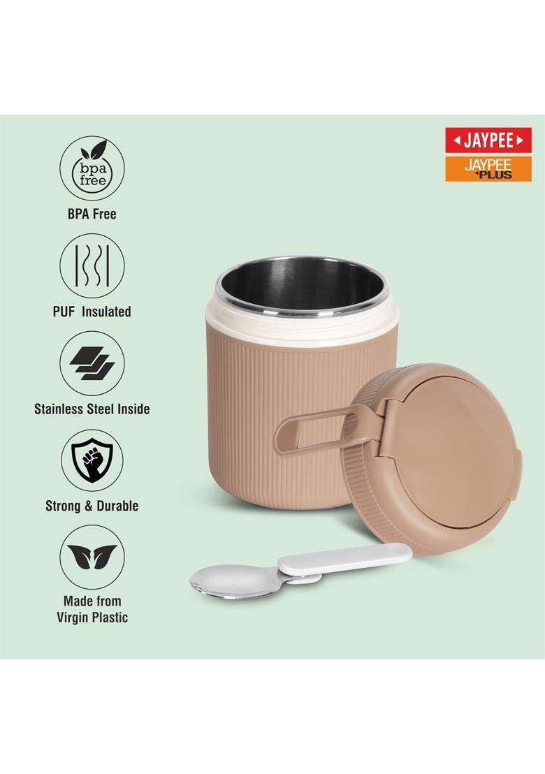 JAYPEE SoloMeal PUF Insulated Inner Stainless Steel Food Jar with Foldable Spoon | 500 ml | 16.9 fl oz - Indya