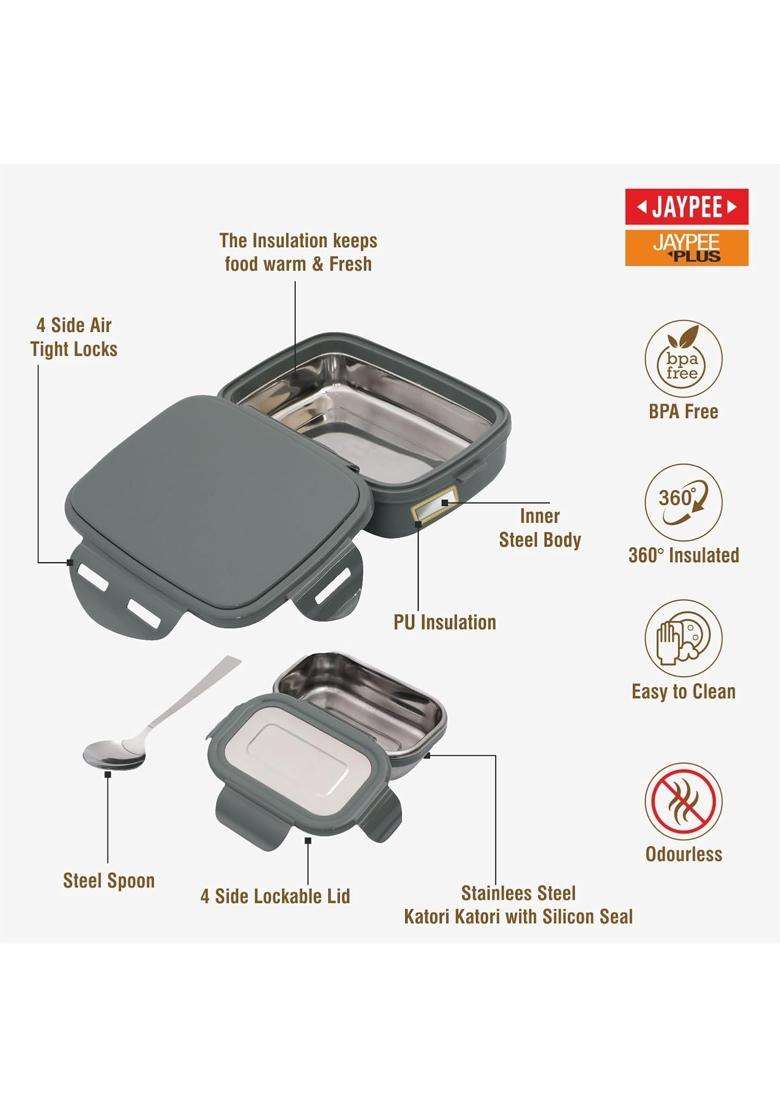 JAYPEE Inner Stainless Steel Insulated Lunch Box Wavesteel Jr. Green | 500 ml | 16.9 fl oz | BPA Free | Food Safe - Indya