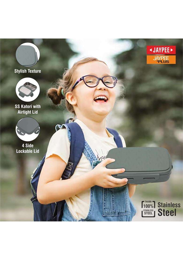JAYPEE Inner Stainless Steel Insulated Lunch Box Wavesteel Jr. Green | 500 ml | 16.9 fl oz | BPA Free | Food Safe - Indya